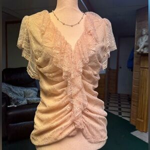 Yoana Baraschi Lace Ruched Blouse | Romantic Coquette Ruffle Top Size 6